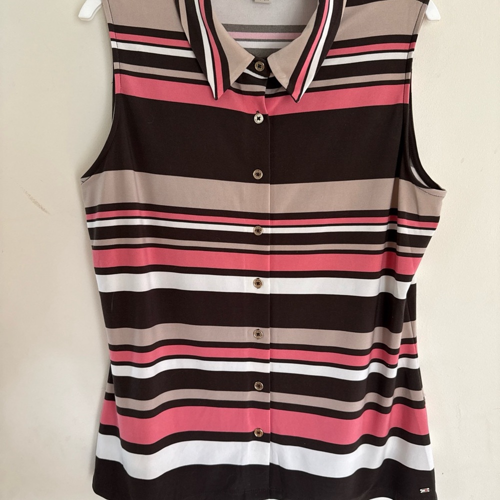 Tommy Hilfiger Pink and Black Sleeveless Button Down Shirt